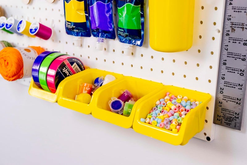 WallPeg Pegboard Organizer Bins – Durable Wall Organizer to Arrange Tools and Hardware for Peg Boards in Home, Garage, and Office (12 Count Medium Yellow Bins) - Image 4